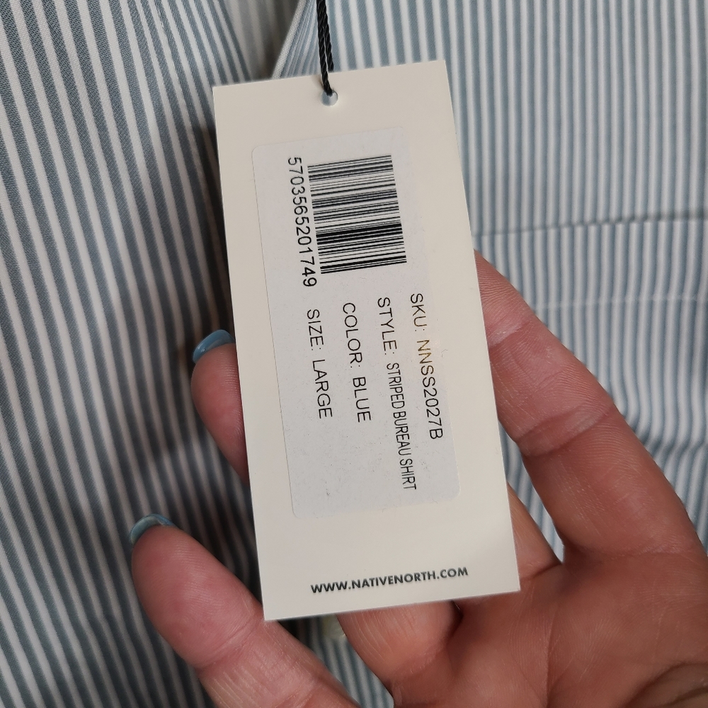 Native North Men's Blue Striped Bureau Shirt Button Up Front Size Large - Picture 8 of 9